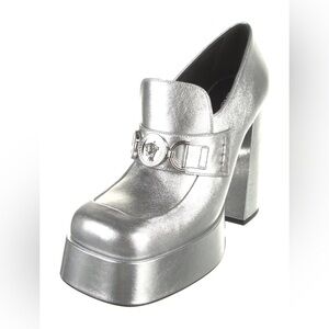 Versace Women’s Size 41 Medium (US 11) Silver Medusa Loafer Platform Pumps